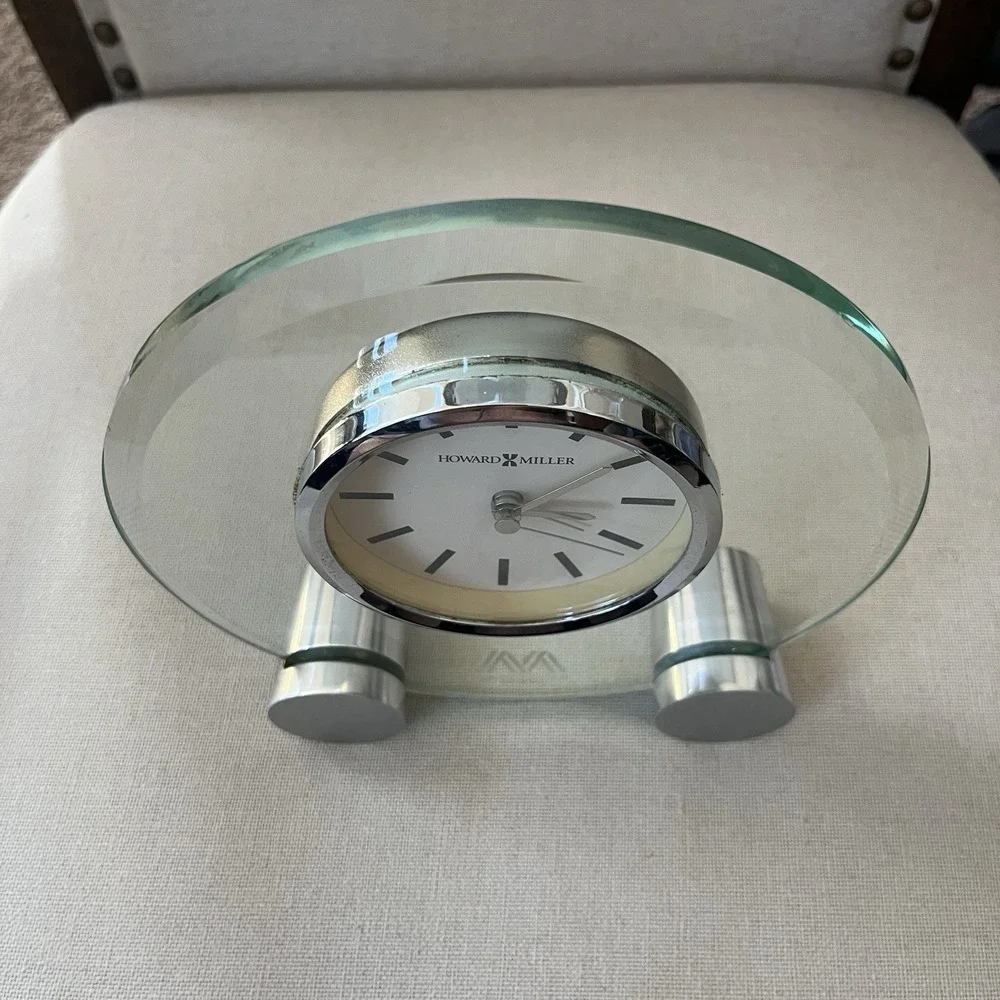 Howard Miller Glass Tabletop Alarm Clock 645-396 Beveled Desk Mantel Working